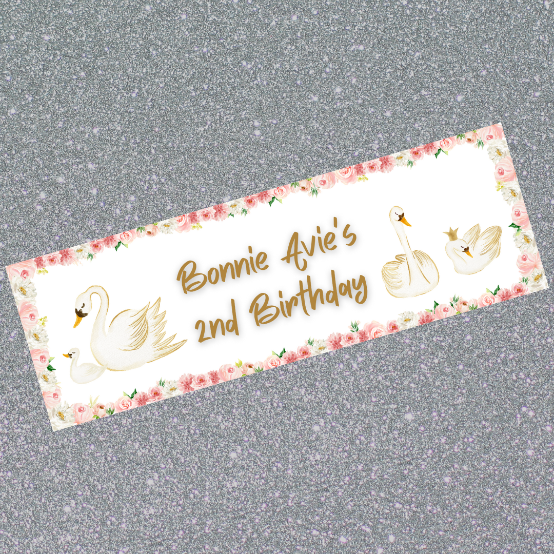 Swan Banner | Personalised Swan Birthday Party Banner | Swan Birthday Party Theme - Dinky Designs