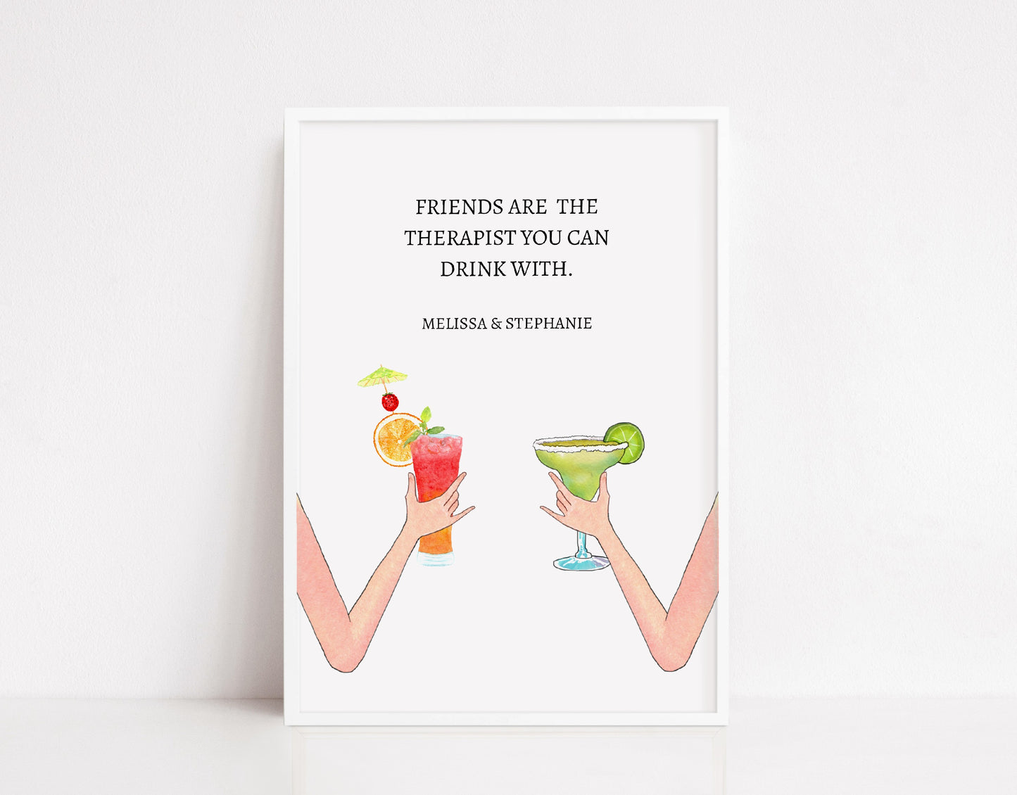 Friendship Print | Personalised Friends Are The Therapist You Can Drink With | Friend Gift - Dinky Designs
