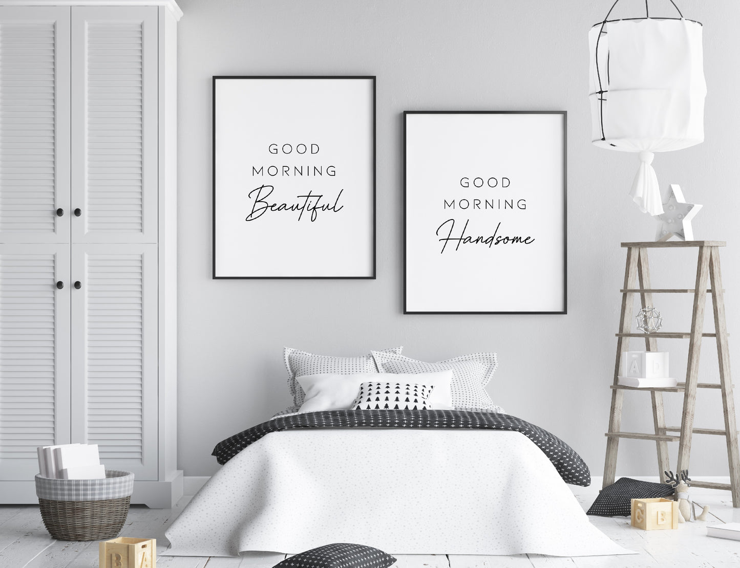 Bedroom Prints | Good Morning Beautiful, Good Morning Handsome | Set Of 2 Prints - Dinky Designs