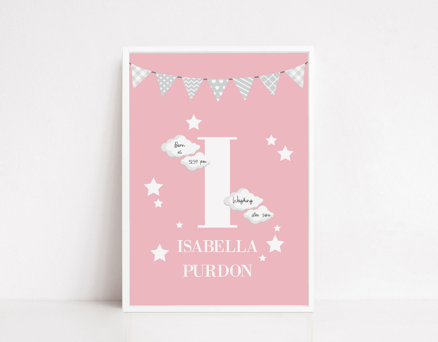 Nursery Print | Personalised Pink Initial/Name | Children's Print | Kids Print | Baby Gift