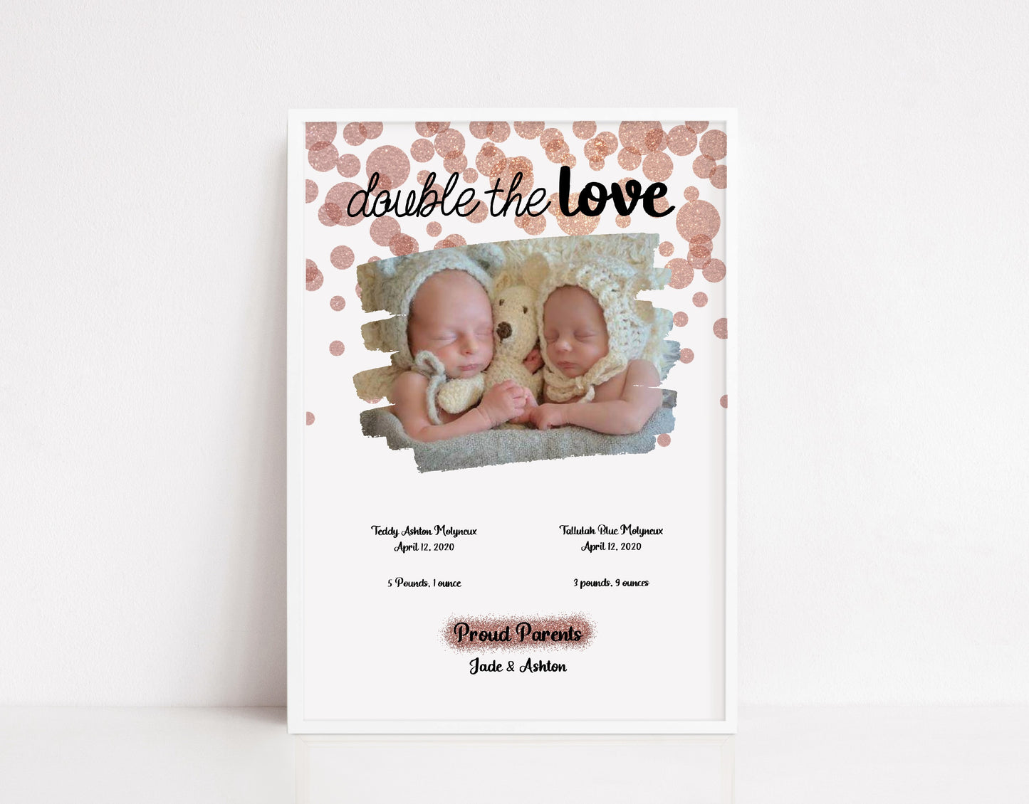 Newborn Print | Double The Love Twins | New Baby Gift | New Baby Print - Dinky Designs