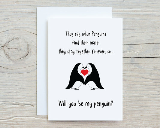 Valentines Card | Anniversary Card | Will You Be My Penguin? | Cute Card | Couples Card