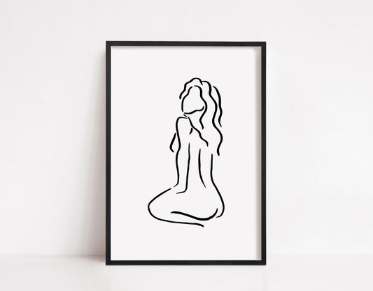 Drawing Print | Woman Naked Line Art Drawing | Self Love Print