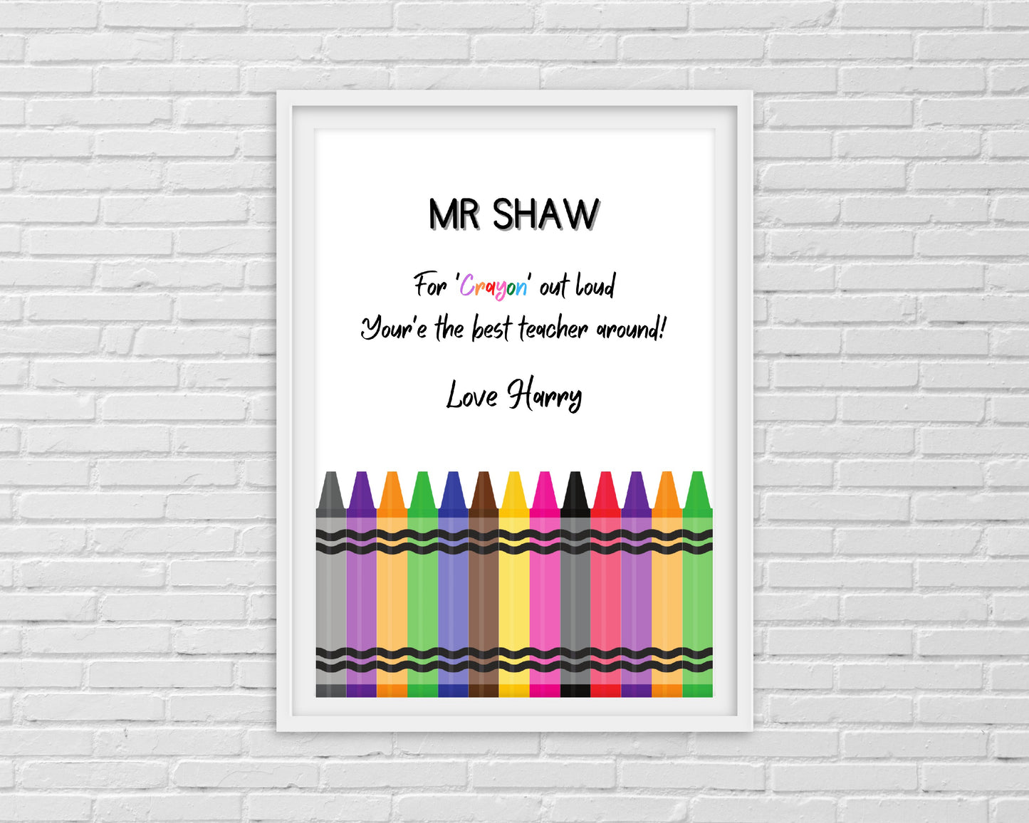 Personalised Teacher Print | Crayon Print | Best Teacher Ever | Teacher Gift