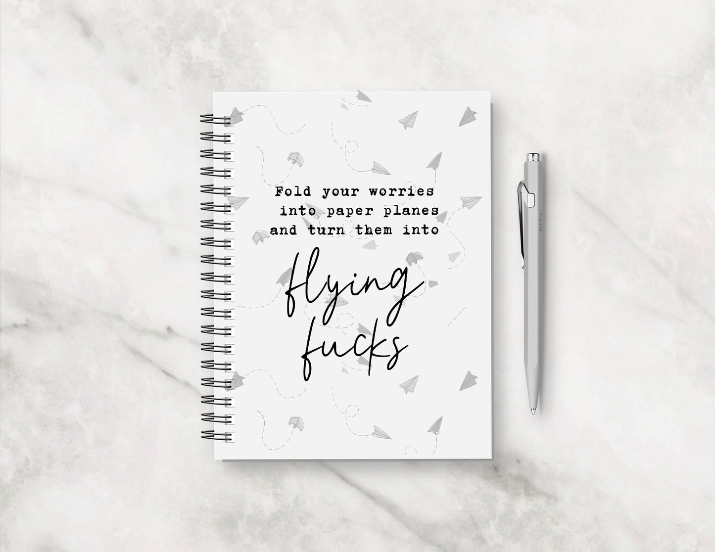 Funny Notebook | Fold Your Worries Into Paper Planes And Turn Them Into Flying Fucks | Quote Notebook Gift
