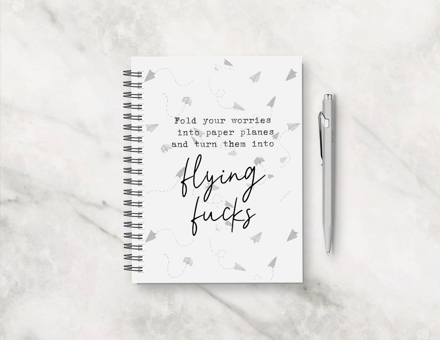 Funny Notebook | Fold Your Worries Into Paper Planes And Turn Them Into Flying Fucks | Quote Notebook Gift