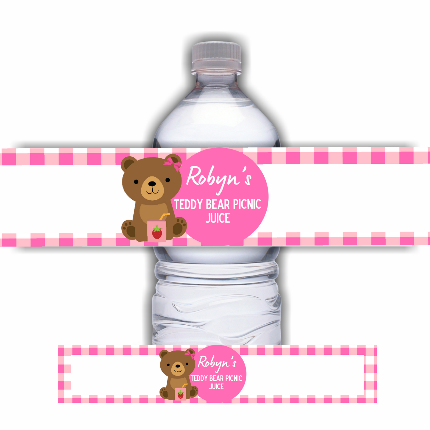 Juice Bottle Labels | Pink Teddy Bear Picnic Labels | Water Bottle Stickers | Teddy Bear Picnic Party | Party Stickers