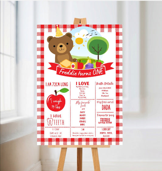 Red Teddy Bear Welcome Board Sign | Personalised First Birthday Board | Birthday Party Sign | First Birthday Party Décor | Red Teddy Bear Party Theme | A4, A3, A2