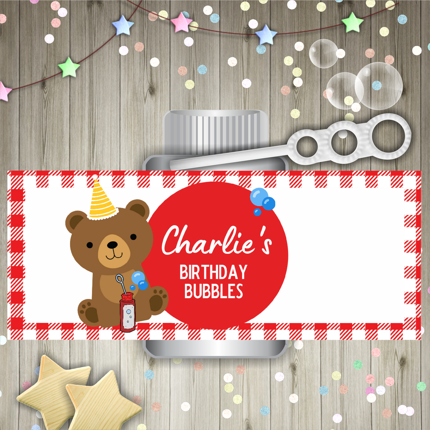 Bubble Wrapper Sticker Labels | Red Teddy Bear Picnic Bubble Labels | Bubble Stickers | Bubble Party Favours | Party Stickers