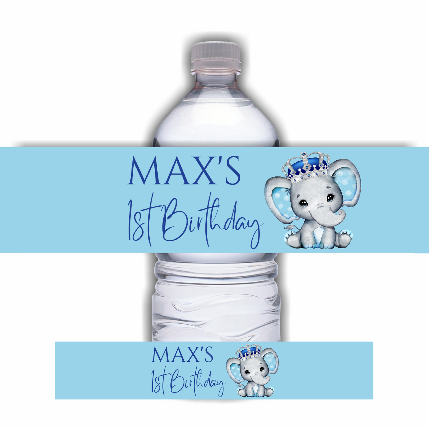 Juice Bottle Labels | Blue Elephant Crown Labels | Water Bottle Stickers | Blue Elephant Baby Shower, Birthday Party