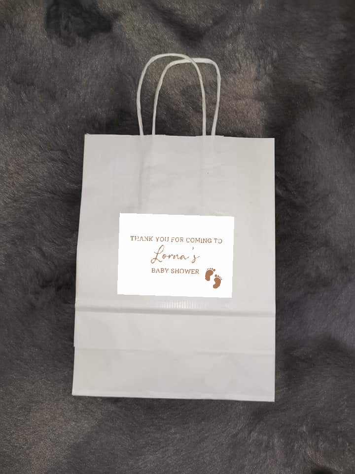 Rectangle Stickers | Baby Shower Party Stickers | Beige Neutral Footprint Baby Shower Stickers | Party Bag Stickers