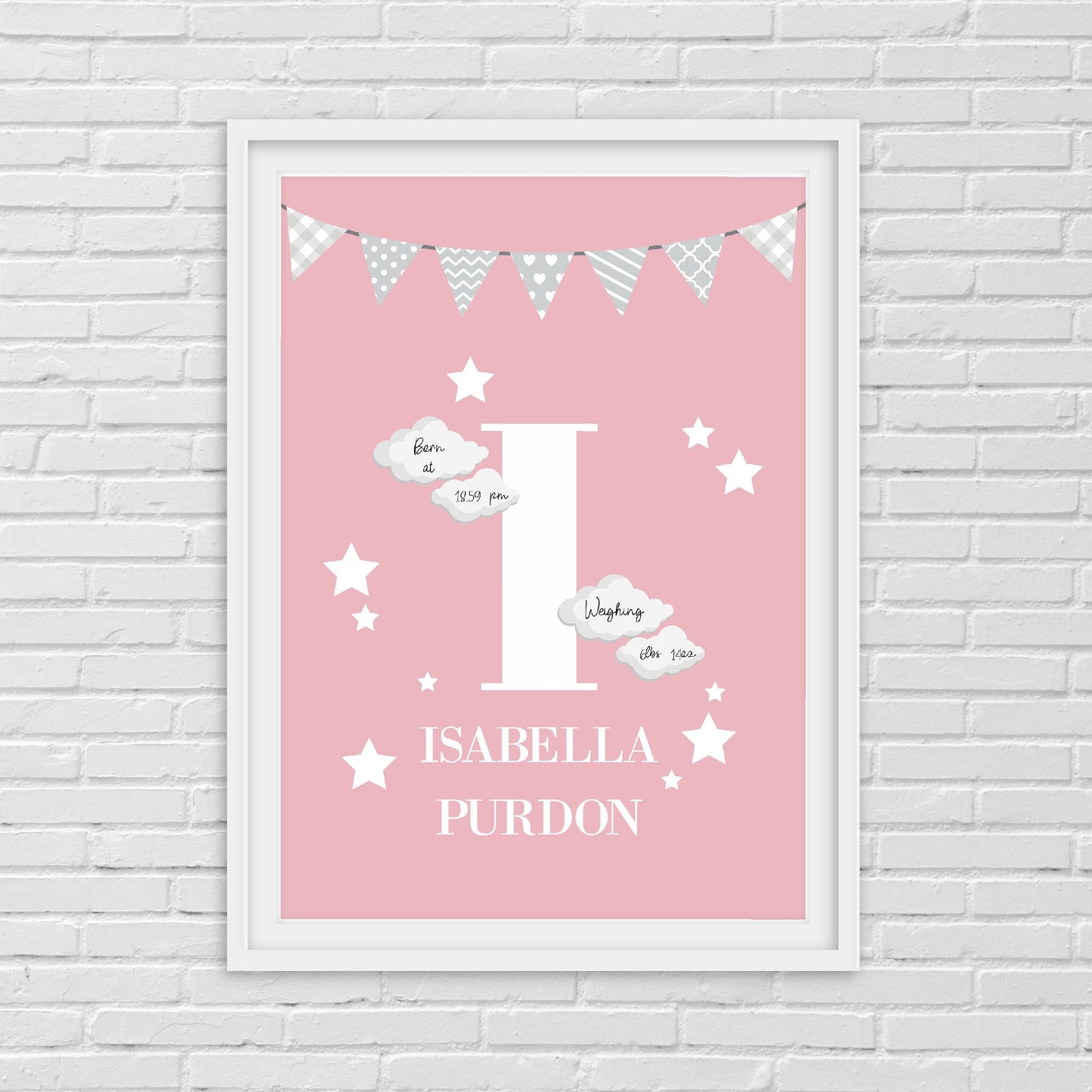 Nursery Print | Personalised Pink Initial/Name | Children's Print | Kids Print | Baby Gift