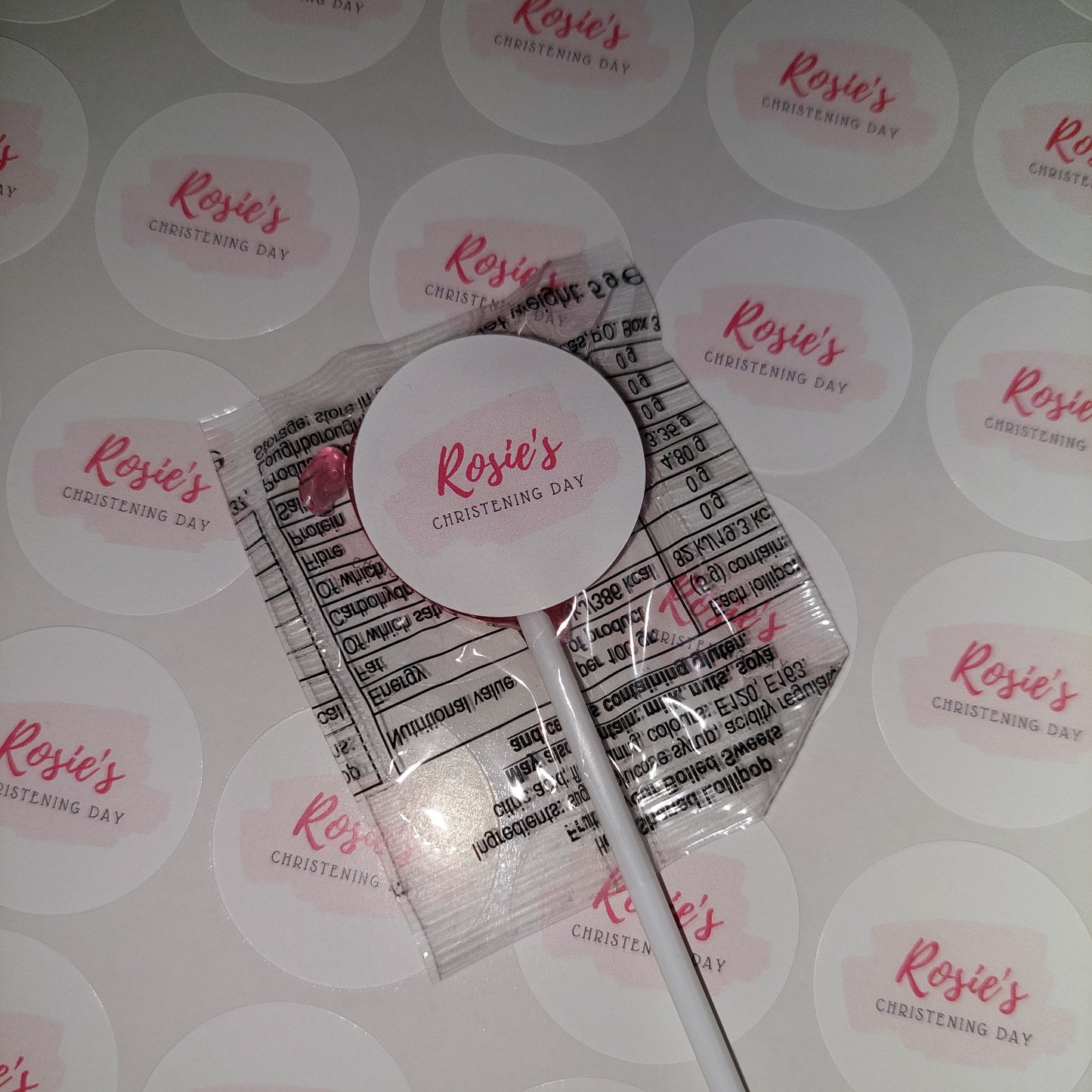 STICKERS ONLY | Personalised Christening Lollipop Stickers | Personalised Sweet Stickers | Party Favours | Christening Party Favour Stickers - Dinky Designs