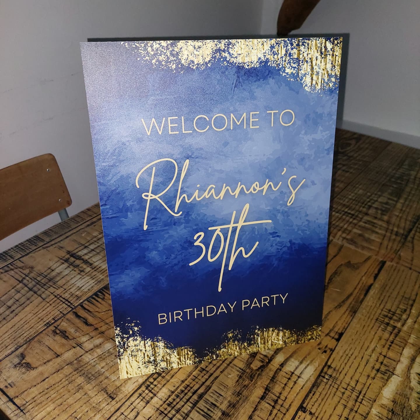 Navy Blue & Gold Welcome Board Sign | Personalised Birthday Board | Birthday Party Sign | A4, A3, A2