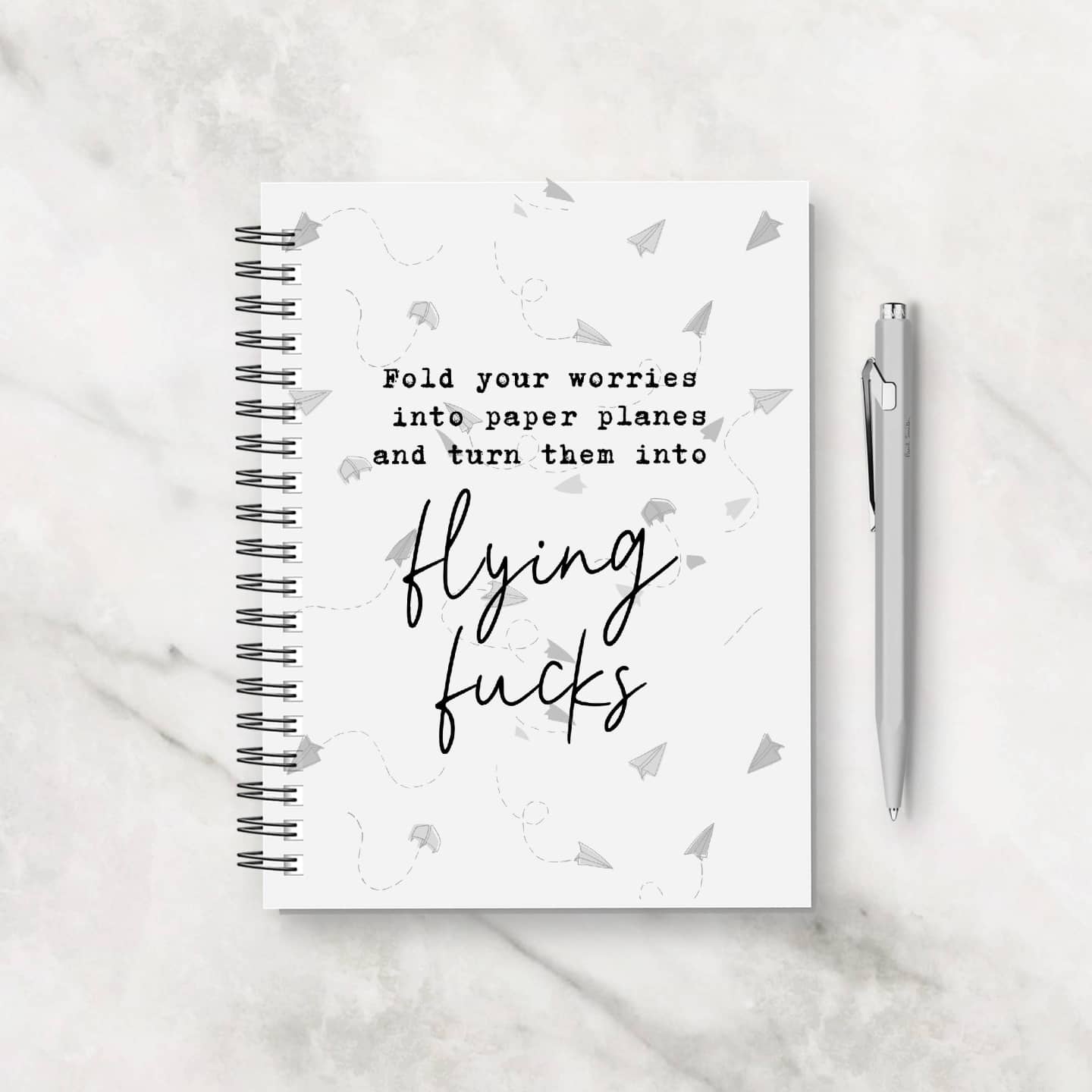 Funny Notebook | Fold Your Worries Into Paper Planes And Turn Them Into Flying Fucks | Quote Notebook Gift