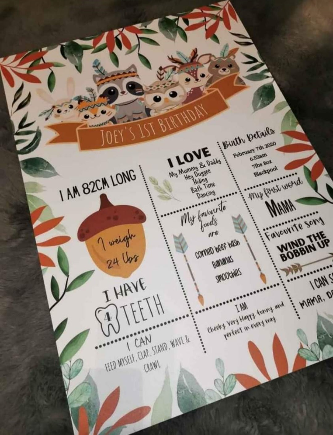 Animal Tribe Welcome Board Sign | Personalised First Birthday | Birthday Party Sign | First Birthday Party Décor | Woodland Animal Party Theme | A4, A3, A2