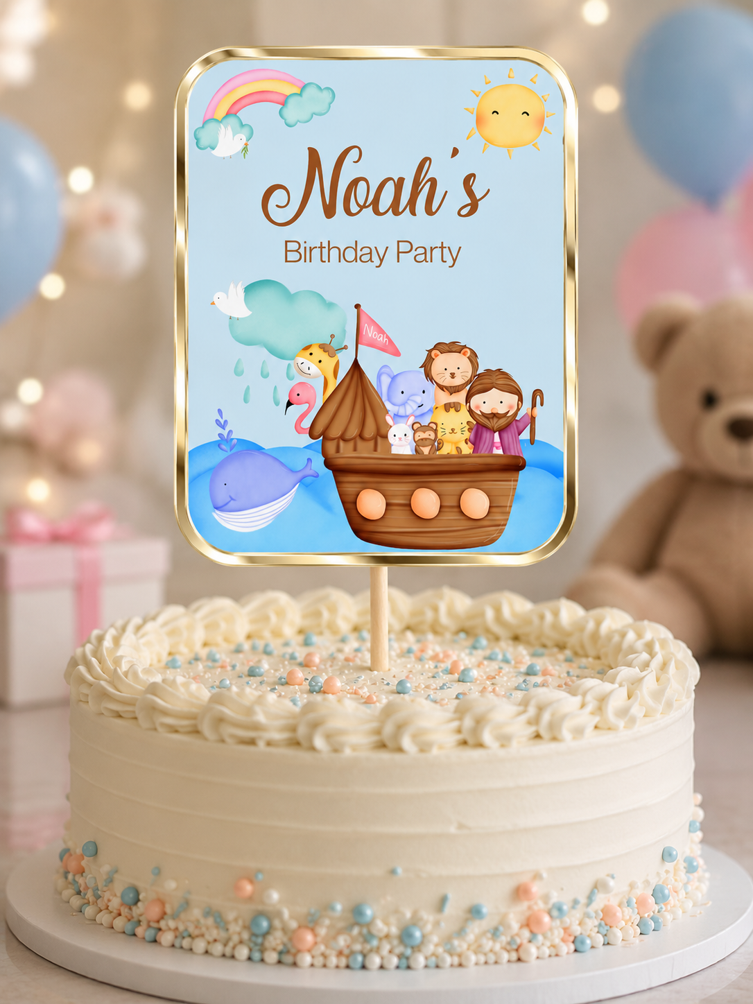 Cake Topper | Personalised Noah's Ark Cake Topper | Noah's Ark Party Supplies - Dinky Designs
