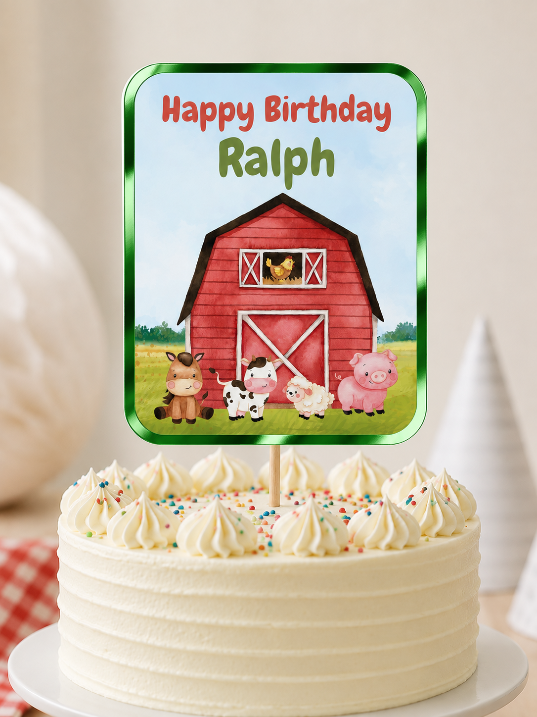 Cake Topper | Personalised Farm Cake Topper | Farm Party Supplies - Dinky Designs
