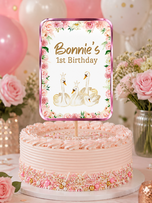 Cake Topper | Personalised Swan Cake Topper | Swan Party Supplies