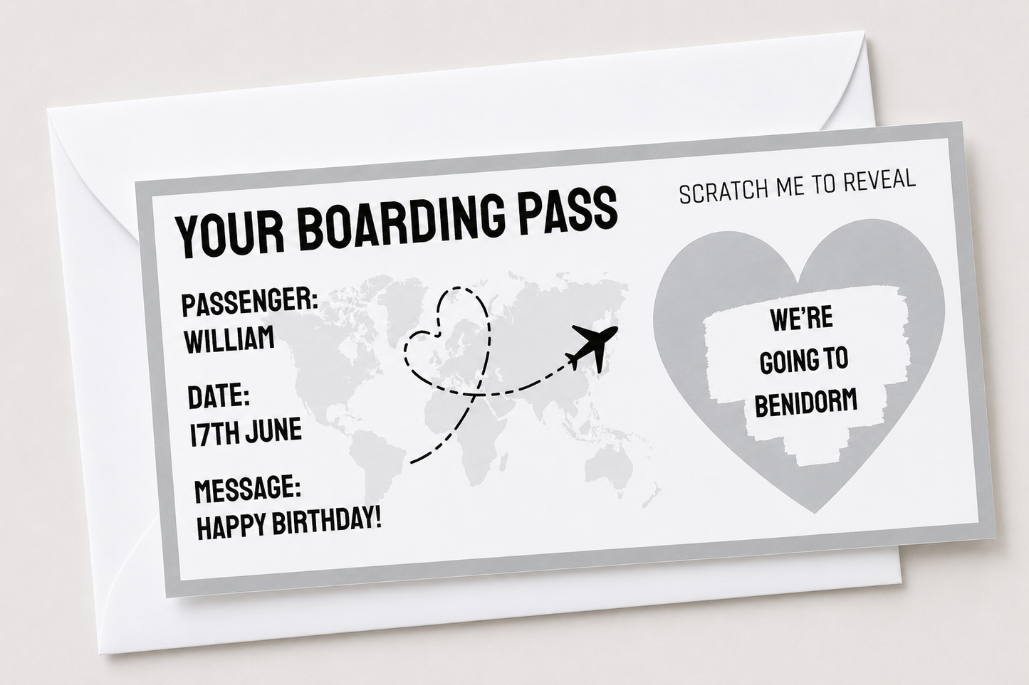Surprise Ticket Print | Personalised Boarding Pass Ticket | Holiday Destination Scratch Reveal | Gift Idea - Dinky Designs