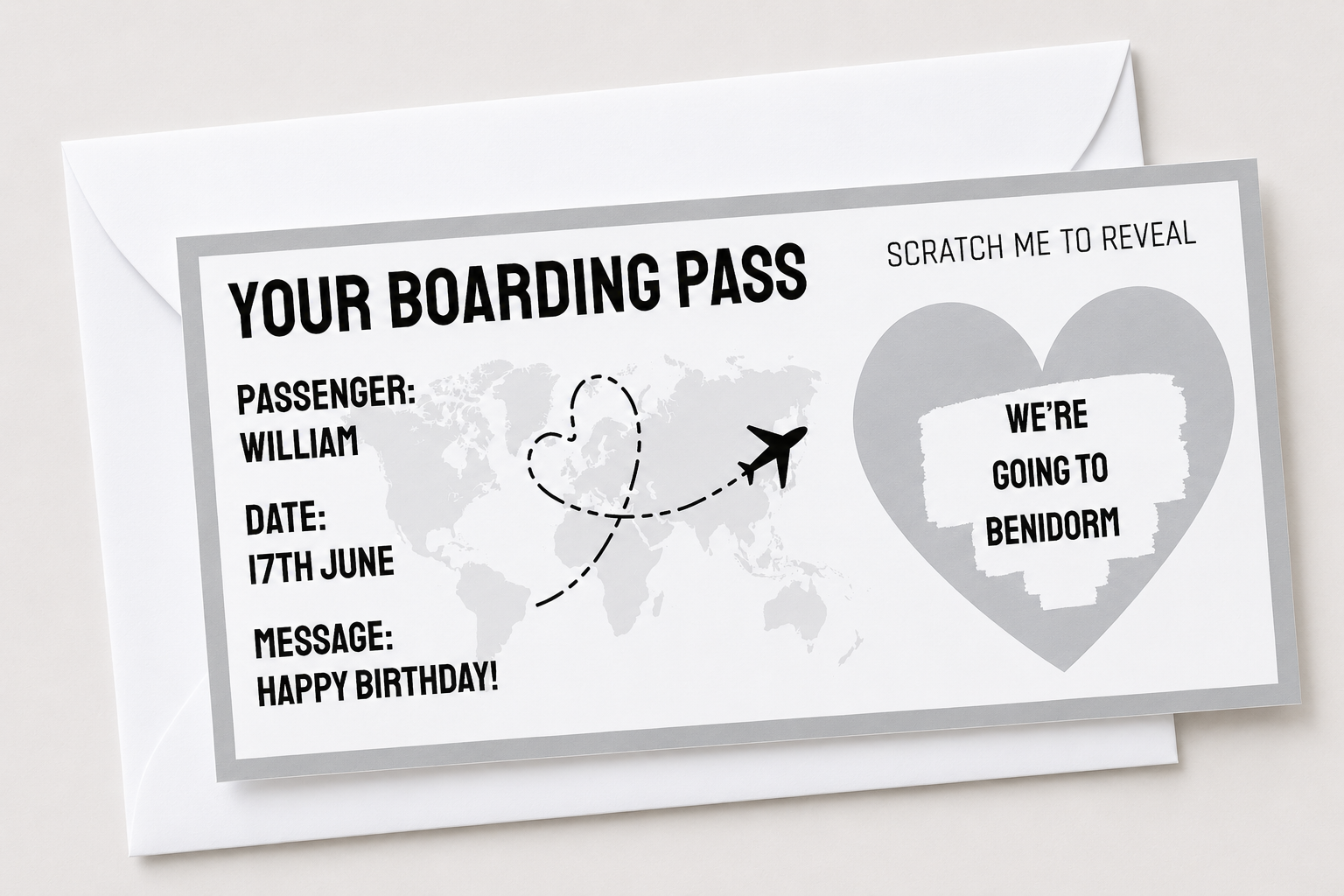 Surprise Ticket Print | Personalised Boarding Pass Ticket | Holiday Destination Scratch Reveal | Gift Idea - Dinky Designs