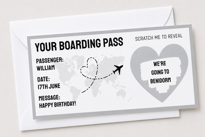 Surprise Ticket Print | Personalised Boarding Pass Ticket | Holiday Destination Scratch Reveal | Gift Idea - Dinky Designs