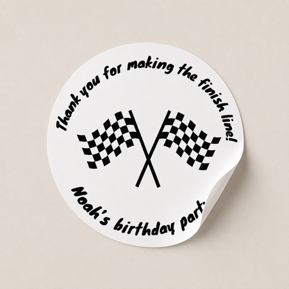 Racing Car Flag Party Stickers | Circle Stickers | Sticker Sheet | Party Stickers | Racing Car Party Theme - Dinky Designs