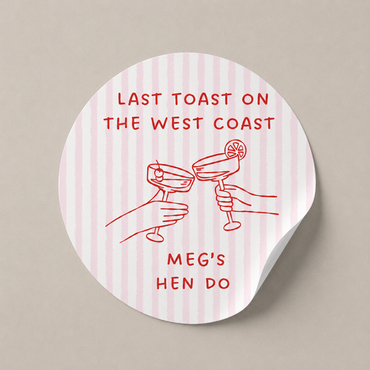 Pink Stripe Hen Party Stickers | Various Sizes | Personalised Last Toast On The Coast | Birthday, Hen Party, Engagement Stickers - Dinky Designs