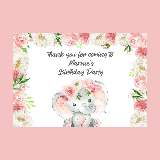 Rectangle Stickers | Party Stickers | Pink Floral Elephant Baby Shower, Birthday, Christening Stickers | Party Bag Stickers