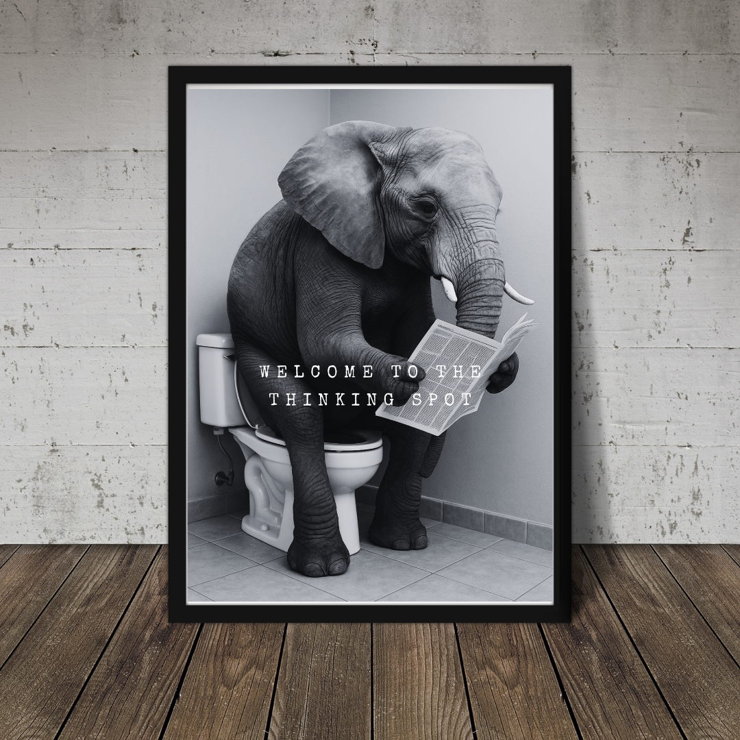 Bathroom Print | Welcome To The Thinking Spot | Elephant Print | Bathroom Decor - Dinky Designs