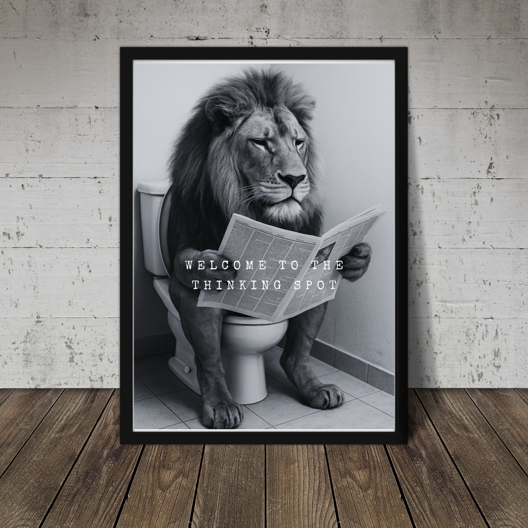 Bathroom Print | Welcome To The Thinking Spot | Lion Print | Bathroom Decor