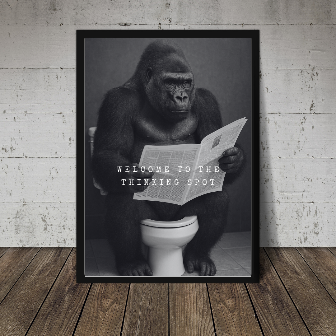 Bathroom Print | Welcome To The Thinking Spot | Gorilla Print | Bathroom Decor - Dinky Designs