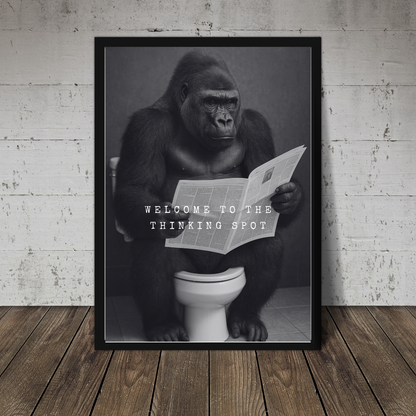 Bathroom Print | Welcome To The Thinking Spot | Gorilla Print | Bathroom Decor - Dinky Designs
