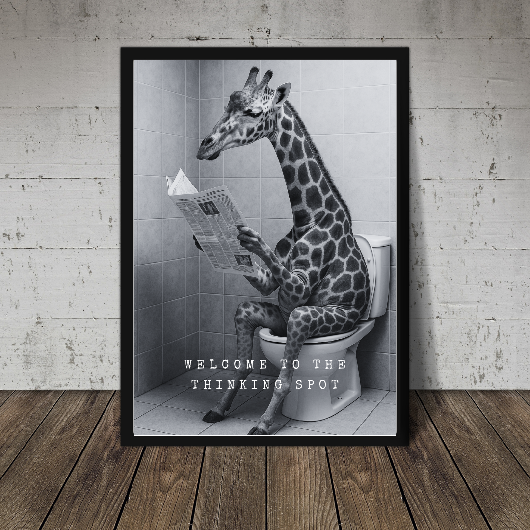 Bathroom Print | Welcome To The Thinking Spot | Giraffe Print | Bathroom Decor - Dinky Designs
