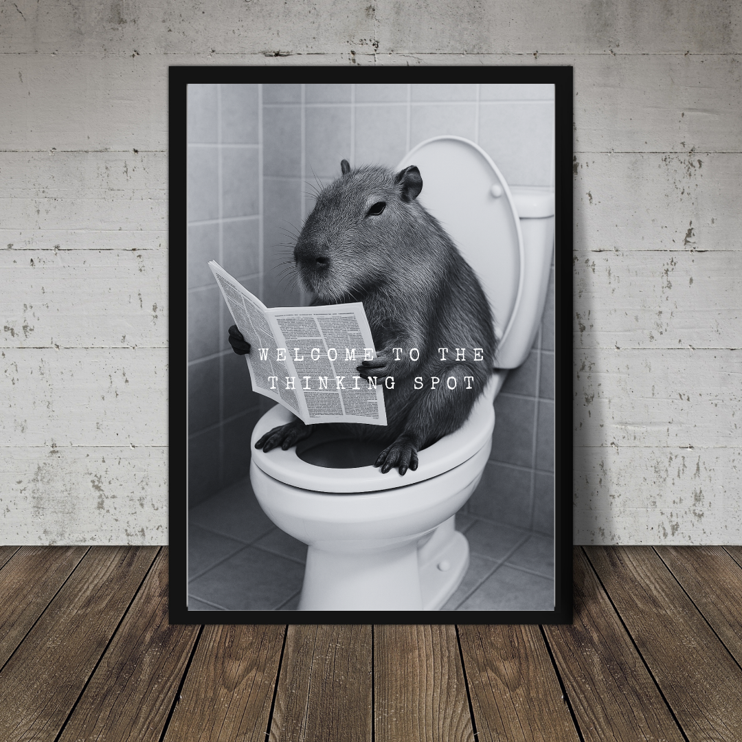 Bathroom Print | Welcome To The Thinking Spot | Capybara Print | Bathroom Decor - Dinky Designs