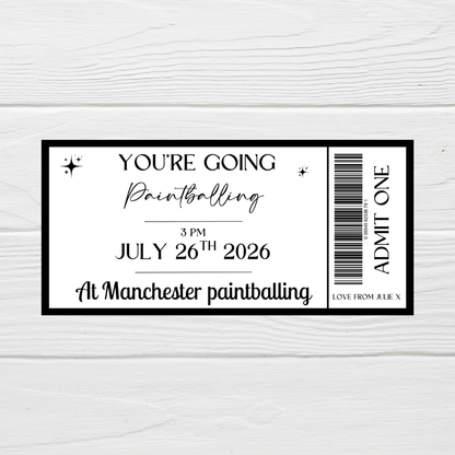 Surprise Ticket Print | Personalised Black & White Ticket Voucher | Gift Idea