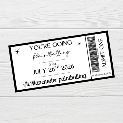Surprise Ticket Print | Personalised Black & White Ticket Voucher | Gift Idea