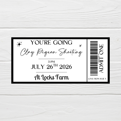 Surprise Ticket Print | Personalised Black & White Ticket Voucher | Gift Idea