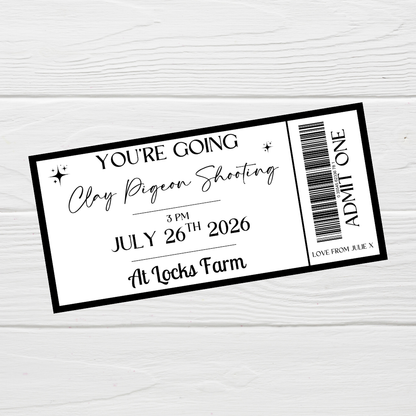 Surprise Ticket Print | Personalised Black & White Ticket Voucher | Gift Idea