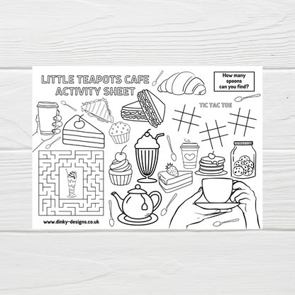 A4 Colouring Activity Sheets | Personalised Cafe Design Activity Sheets | Cafe Placemats - Dinky Designs