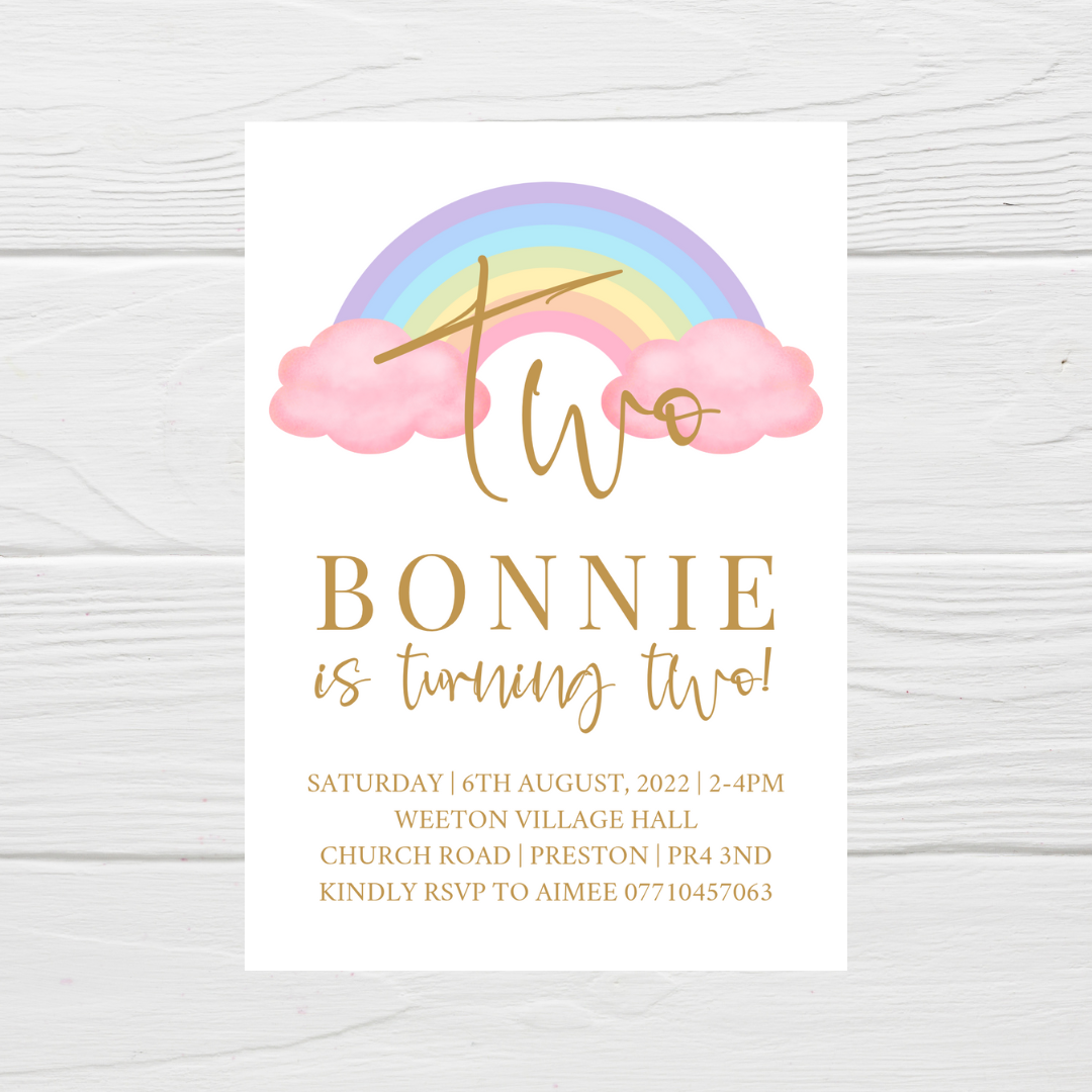 Pastel Rainbow Birthday Invitations | A6 Invites | Pastel Rainbow Theme Invitations | Party Invitations - Dinky Designs