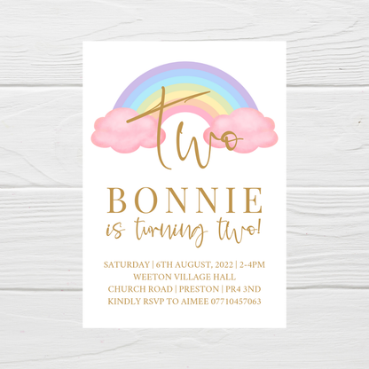 Pastel Rainbow Birthday Invitations | A6 Invites | Pastel Rainbow Theme Invitations | Party Invitations - Dinky Designs