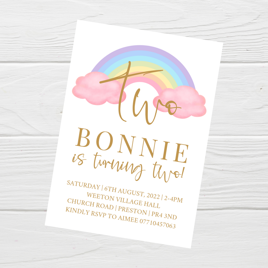 Pastel Rainbow Birthday Invitations | A6 Invites | Pastel Rainbow Theme Invitations | Party Invitations - Dinky Designs