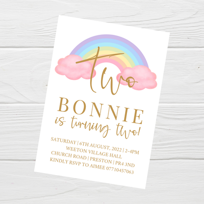 Pastel Rainbow Birthday Invitations | A6 Invites | Pastel Rainbow Theme Invitations | Party Invitations - Dinky Designs
