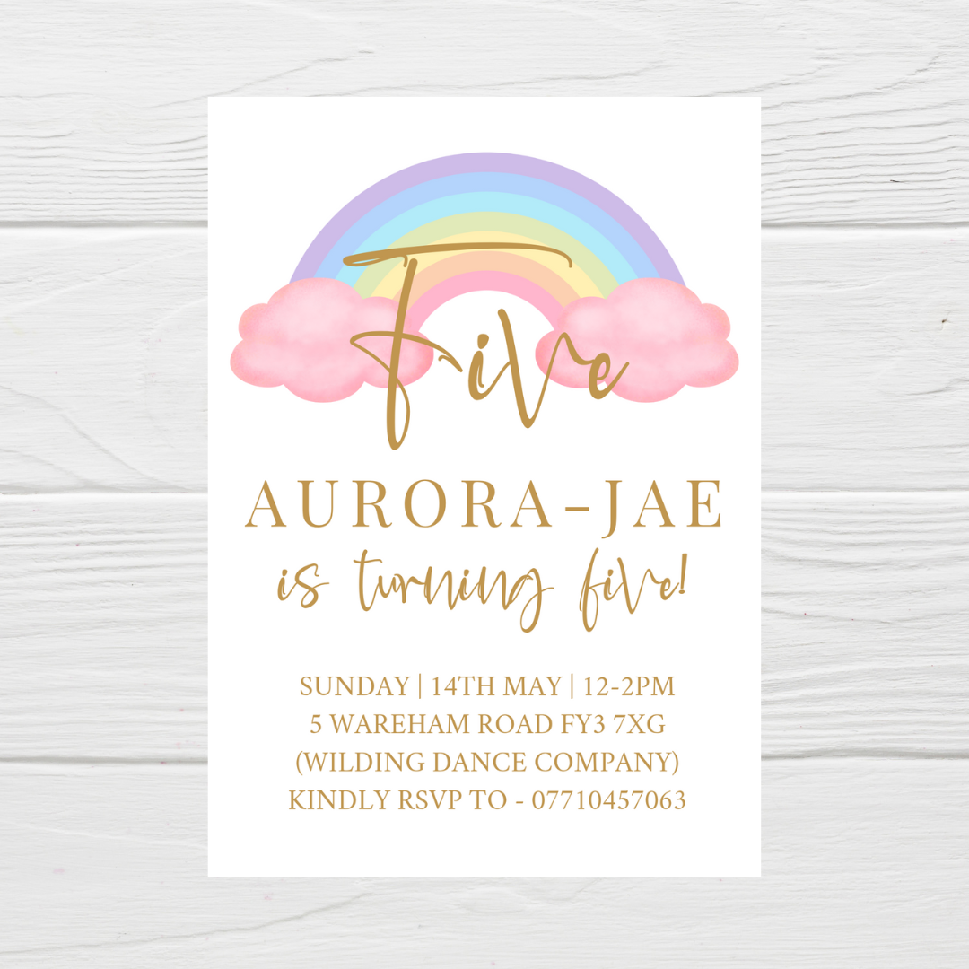 Pastel Rainbow Birthday Invitations | A6 Invites | Pastel Rainbow Theme Invitations | Party Invitations - Dinky Designs