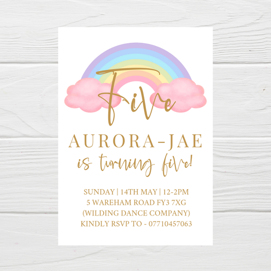 Pastel Rainbow Birthday Invitations | A6 Invites | Pastel Rainbow Theme Invitations | Party Invitations - Dinky Designs