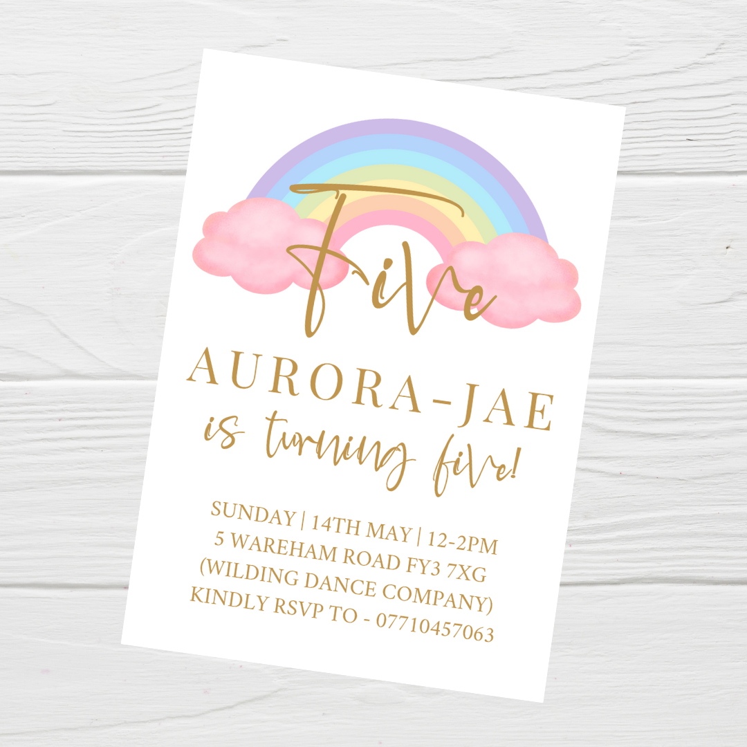 Pastel Rainbow Birthday Invitations | A6 Invites | Pastel Rainbow Theme Invitations | Party Invitations - Dinky Designs