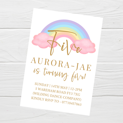Pastel Rainbow Birthday Invitations | A6 Invites | Pastel Rainbow Theme Invitations | Party Invitations - Dinky Designs