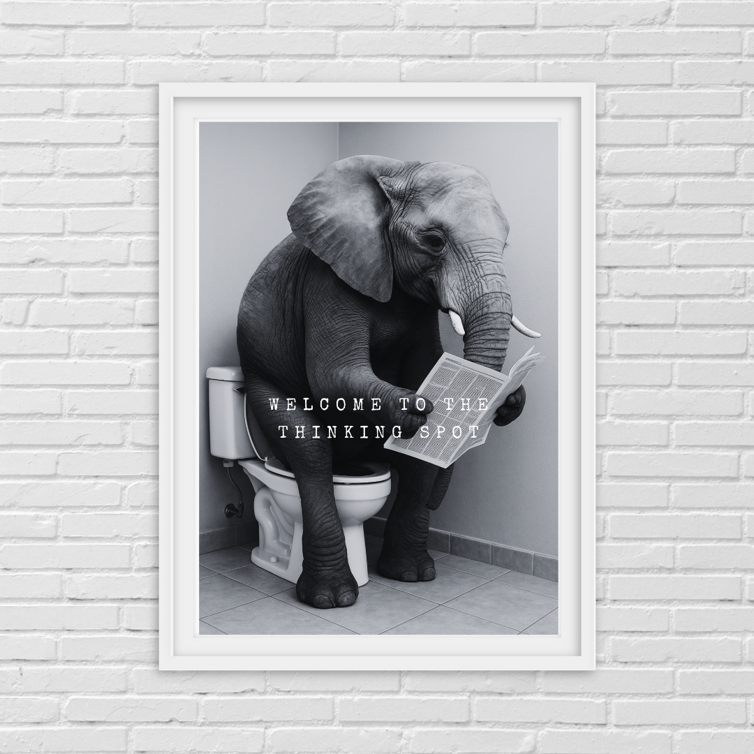Bathroom Print | Welcome To The Thinking Spot | Elephant Print | Bathroom Decor - Dinky Designs