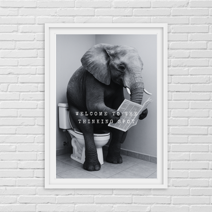 Bathroom Print | Welcome To The Thinking Spot | Elephant Print | Bathroom Decor - Dinky Designs